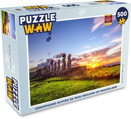 MuchoWow Puzzel Zonsopgang achter de Moai beelden op Paaseiland - Legpuzzel - Puzzel 500 stukjes - Sinterklaas cadeautjes - Sinterklaas voor grote kinderen