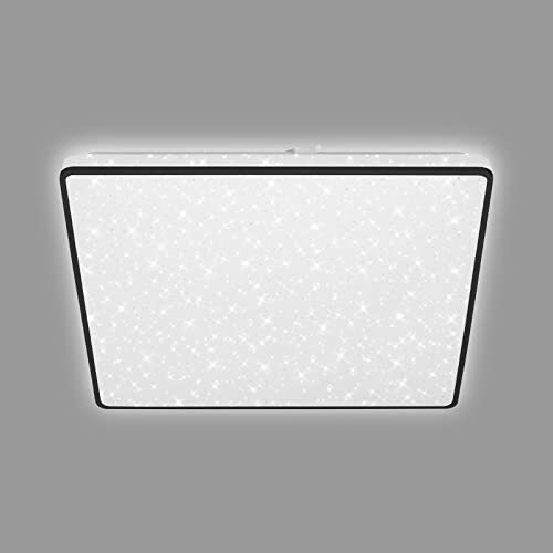 Briloner - LED plafondlamp met sterrenhemel, LED plafondlamp ster decor, backlit effect, vlak, neutraal wit licht, 370x370x45 mm, zwart