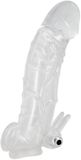 Crystal You2Toys – Licht Gebogen Penis Huls Sleeve met Vibratie Kogel en Stimulatie Sprieten voor Clitoris – Transparant