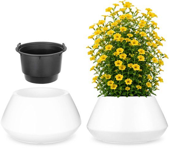 KADAX Bloempot met binnenpot, plastic sierpot vorstbestendig voor bloemen en planten, staand wit 58x30cm