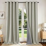 Joydeco 100% verduisterende linnen gordijnen 240 cm lang, 2 panelen, thermisch geïsoleerd jute gordijn en gordijnen, doorvoertule kamer verduisterende gordijnen met textuur voor slaapkamer, woonkamer