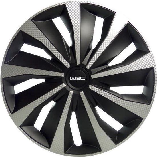 WRC Wieldoppen 15 inch - carbon look - Zilver/Zwart - 4 stuks