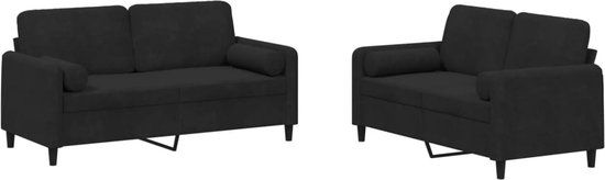 vidaXL 2-delige Loungeset met kussens fluweel zwart
