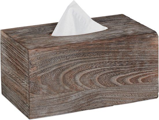 Relaxdays Tissuehouder Shabby - Tissue Box Hout - Zakdoekendoos - Rechthoek - Bruin