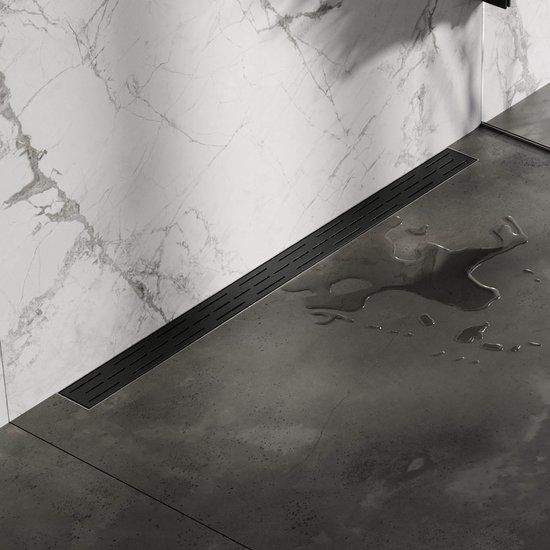 Brauer Douchegoot 100cm - met Muurflens - Standaard Rooster - Mat Zwart