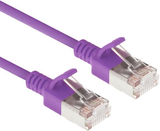 ACT Paarse 0,15 meter LSZH U/FTP CAT6A datacenter slimline patchkabel snagless met RJ45 connectoren