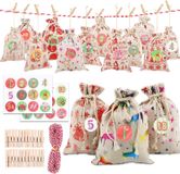 oCreon Kerst adventskalender tassen - Kleine tassen - 24 hangende adventskalender jute koord geschenken zakken DIY adventskalender om te vullen