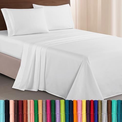 Elegant Comfort Luxe 1500 Hotelkwaliteit Microvezel Drielijn Geborduurd Zachtste 4-Delige Lakenset, Kreuk- en Vervagingsbestendig, Volledig, Wit