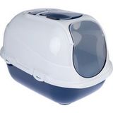 TIAKI Wegie bac à litière pour chat avec capot blanc/bleu foncé
