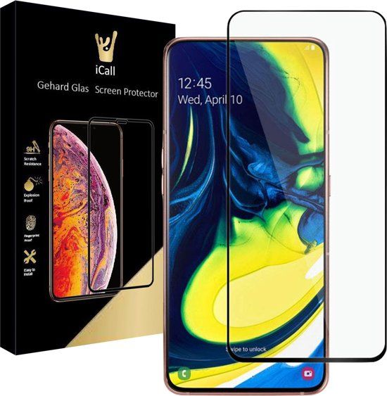 iCall Samsung Galaxy A80 Screenprotector - Tempered Glass Gehard Glas - Full Screen Cover Volledig Beeld -