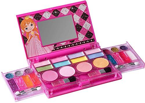 Playkidz Mijn eerste prinses make-up borst, all-in-one-cosmetica voor meisjes en echte make-up palet met spiegel (wasbaar)