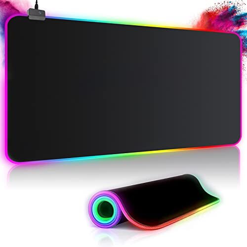 Peakness Gaming muismat RGB muismat 800x300mm XXL gaming muismat groot met 14 verlichtingsmodi 7 LED-kleuren waterdicht anti-slip voor computer PC professionele gamer, zwart ..