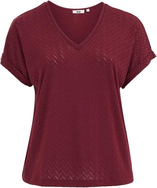 WE Fashion Dames T-shirt met opengewerkte structuur - Curve