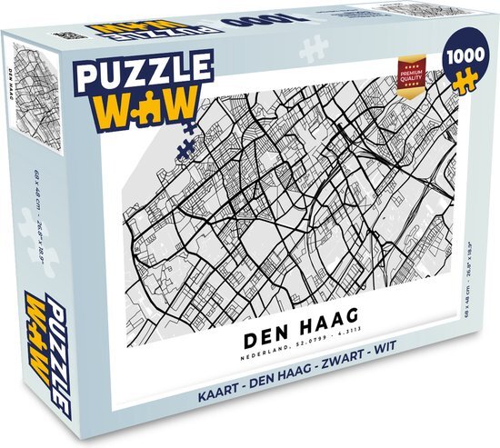 MuchoWow Puzzel Kaart - Den Haag - Zwart - Wit - Legpuzzel - Puzzel 1000 stukjes volwassenen