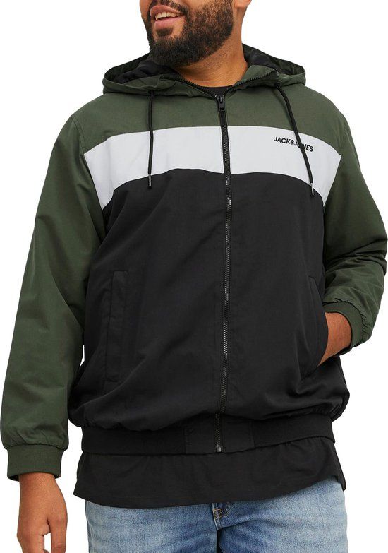 Rush Blocking Jas Mannen - XXL - Donker groen/Wit/Zwart - Polyester - Met capuchon