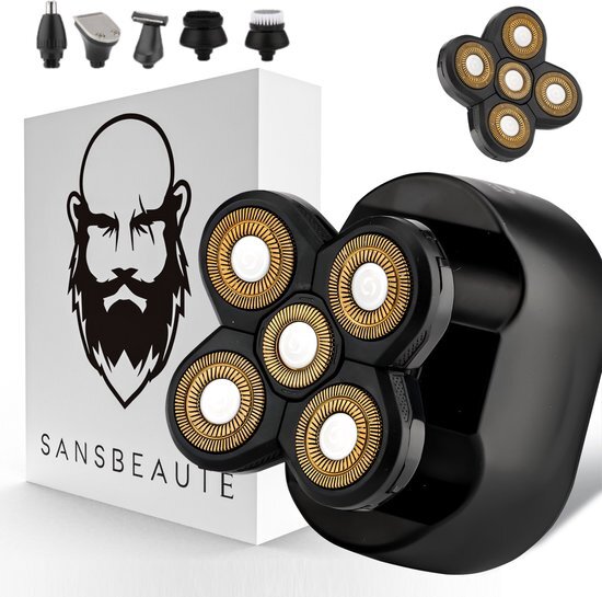 6-in-1 Scheerapparaat Mannen + Extra Scheerkop – Trimmer - Tondeuse - Sansbeauté® SkullSharp Classic - Skull Shaver - Electric Face & Head Shaver - Hoofd Kaal Scheren – Nat & Droog - Elektrisch