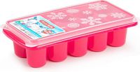 Plasticforte IJsblokjes tray - met deksel - ijsklontjes vorm - 10-vaks - roze - grote klontjes