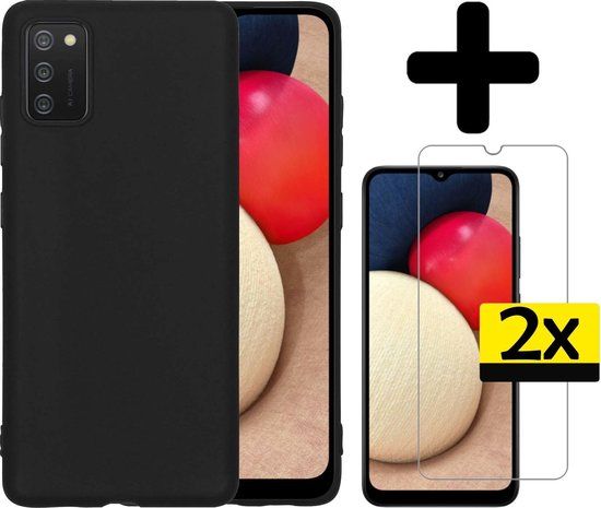LUQ Hoesje Samsung Galaxy A02s - Siliconen Case + 2x Screenprotector - Zwart