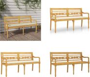 vidaXL Bankje Batavia met crèmekleurig kussen 150 cm massief teakhout