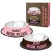 Fisura - Set van 2 roestvrijstalen kattenbakjes "Meow, Please", antislip model, bruin en roze, 500 ml voor voer en 1000 ml voor water, stijlvol maaltijdaccessoire.