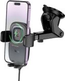 Hoco Telefoonhouder met Zuignap & Draadloos Opladen - Universeel Auto GSM Houder met Clamp - Snellader tot 15W - Dashboard/Ruit/Spiegel
