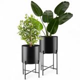 tectake Plantenstandaard Mine - Set van 2 Plantenhouders - Zwart