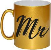 Bellatio Decorations Gouden Mr / Mister cadeau koffiemok - beker - voor bruiloft koppels - 330 ml - cadeau set - huwelijk