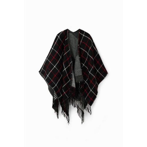 Desigual Geruite Poncho - Zwart