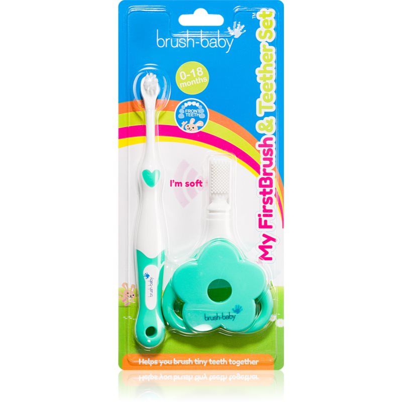 Brush Baby Applemint Brush-Baby, Handtandenborstel, Tandenborstel en bijtmiddel voor baby's (Zacht, 2x)