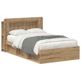 vidaXL Bedombouw met opslag Artisanaal eiken 120 x 200 cm Bewerkt hout
