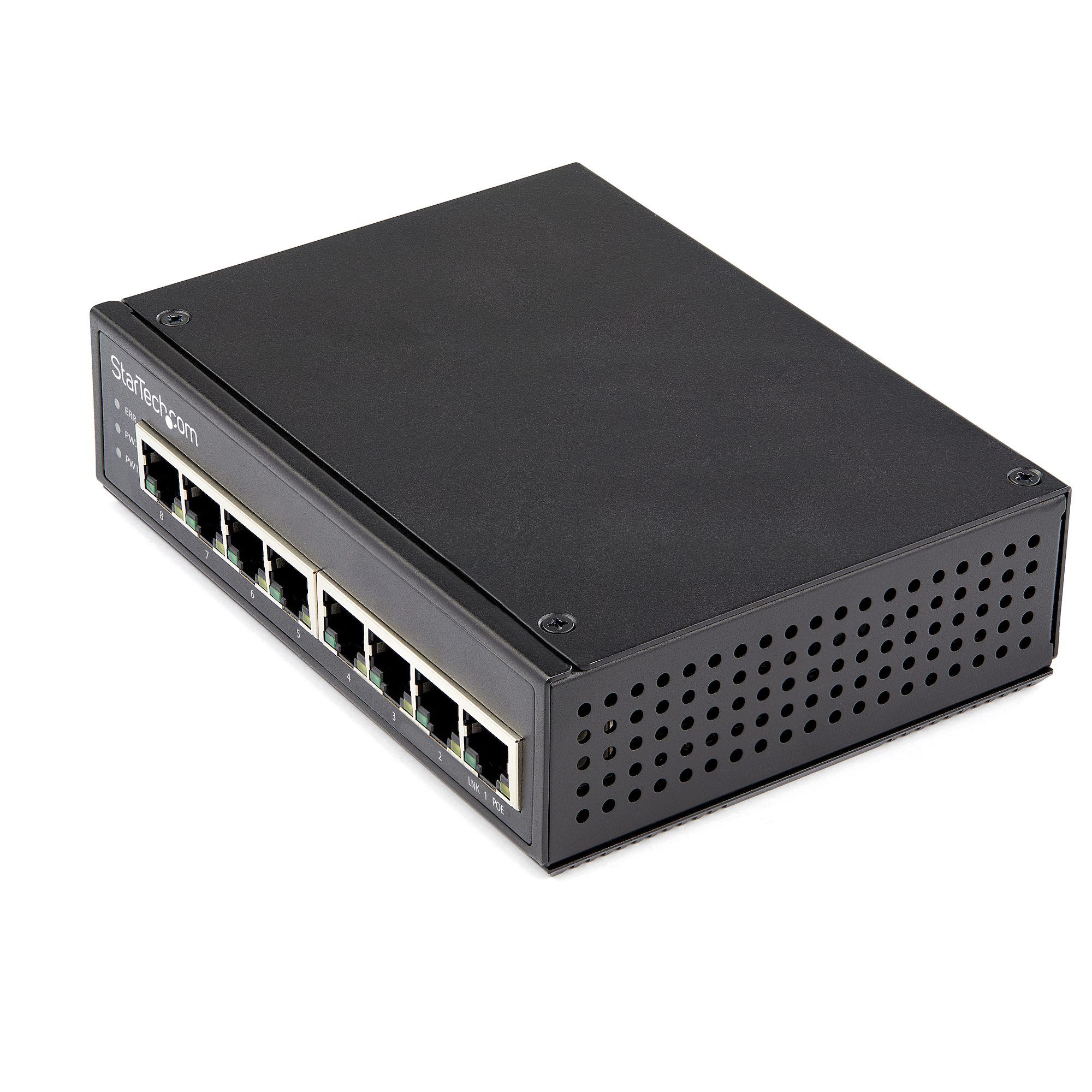 StarTech.com Industrial 8 Port Gigabit PoE Switch - Unmanaged - Rugged - Black