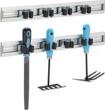 Merkloos Relaxdays Tuingereedschap ophangsysteem set van 2 - Bezemmaarhouder muur met 4 klemmen - Aluminium schuur zilver