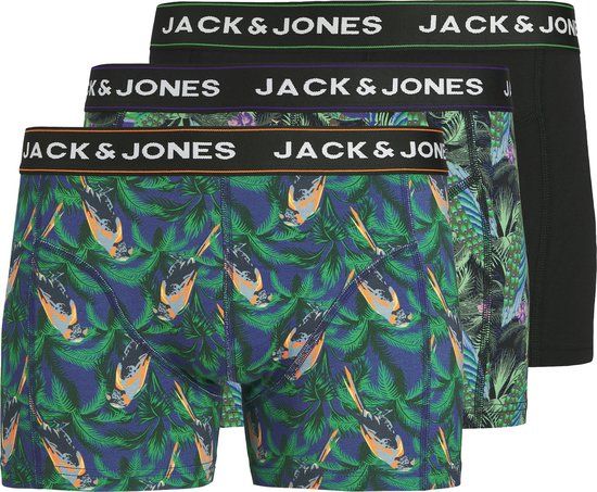 JACK&JONES JACTROPICAL BIRD TRUNKS 3 PACK Heren Boxershorts Zwart Katoen/Elastaan Gebloemd Maat L