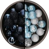 Bellatio Decorations Kaemingk B.V. Kerstballen - 74x stuks - donkerblauw-lichtblauw - 6 cm - kunststof