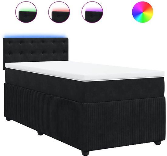 vidaXL Boxspring met matras fluweel zwart 80x200 cm