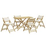 VidaXL 5-delige Bistroset, Inklapbaar, met Kussens, Bamboe, Crèmewit