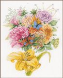 Lanarte Borduurpakket - Fleurig boeket met vlinders - Marjolein Bastin - 28 x 38cm
