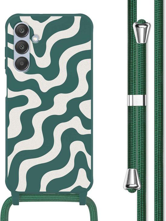 iMoshion Hoesje Samsung Galaxy A25 - Siliconen Back Cover met Koord - Petrol Green Groovy