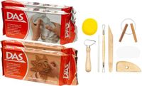 Merkloos Boetseer klei pakken combie set - 2x kilo terracotta en 2x kilo witte klei - Met boetseergereedschap 8-delig