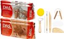 Merkloos Boetseer klei pakken combie set - 2x kilo terracotta en 2x kilo witte klei - Met boetseergereedschap 8-delig