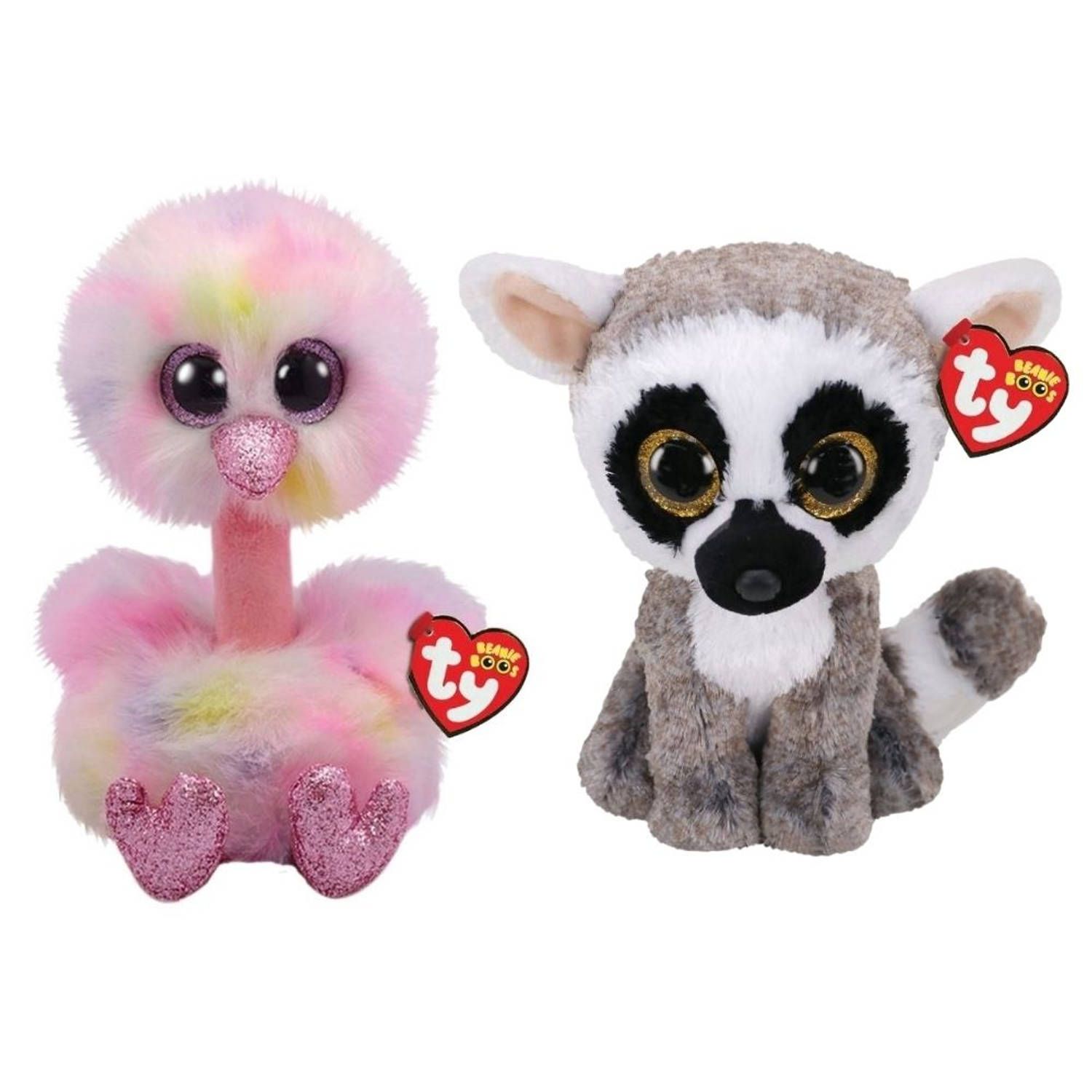 TY - Knuffel - Beanie Buddy - Avery Ostrich & Linus Lemur - Meerkleurig