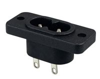 Aansluiting voor koude apparaten met C8-stekker, 250 V/2 A, met 2-gaats framebevestiging en montageopening, ca. 20,5 x 12,5 mm