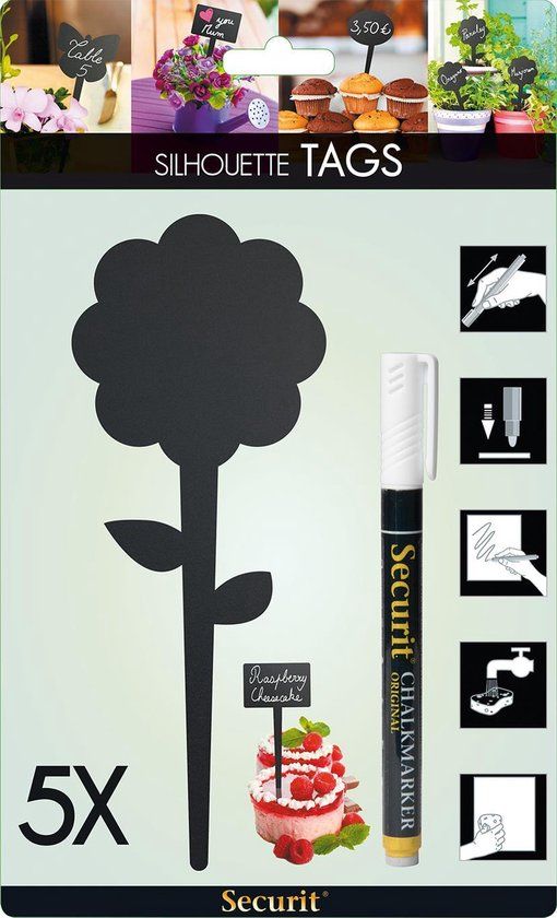 Securit chalkboard tag silhouette flower set of 5
