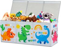 Ibenzoa® Grande boîte de rangement pliable pour jouets, 96x32x40 cm – Matériau Oxford imperméable et PP de 3 mm, avec poignées, 2 séparateurs, gris, avec motif dinosaure