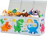 Ibenzoa® Grande boîte de rangement pliable pour jouets, 96x32x40 cm – Matériau Oxford imperméable et PP de 3 mm, avec poignées, 2 séparateurs, gris, avec motif dinosaure
