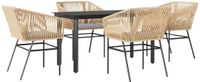 vidaXL 5-delige tuinset met kussens, bruin, polyrotan, glas