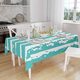 Bonamaison Tafelkleed, Anti-Mold, Sneldrogend, Waterdicht, 100% Polyester Tafellaken, Turkoois, wit, 140 x 160 Cm