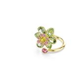 Swarovski Idyllia open ring, Verschillende slijpvormen, Bloem, Groen, Goudkleurige toplaag