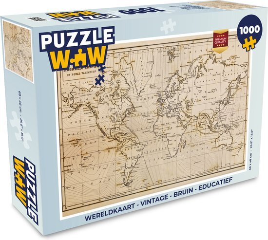 MuchoWow Puzzel Wereldkaart - Vintage - Bruin - Legpuzzel - Puzzel 1000 stukjes volwassenen