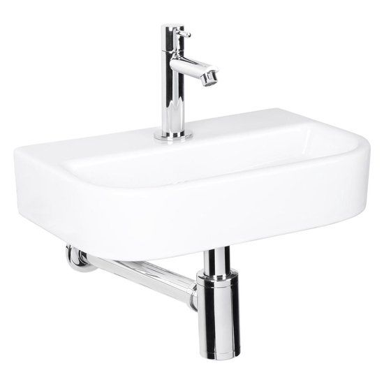 Differnz Ovale Small Fonteinset - 38x24cm - Wit Keramiek - Rechte Kraan - Chroom